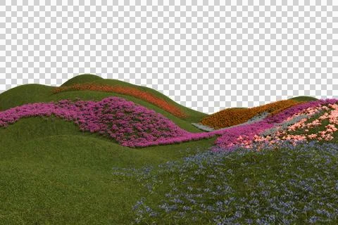 Undulating hills covered in vibrant, multi-colored flowering plants Stock Illustration