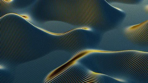 Undulating metallic waves with golden highlights.. Stock Illustration