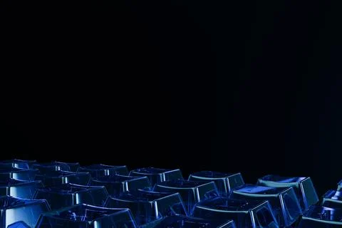 Undulating sea of translucent blue geometric shapes, resembling abstract ke.. Stock Illustration