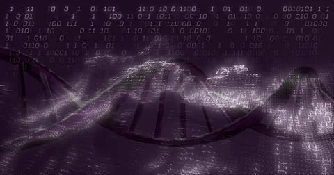 Undulating stylized DNA double helix flowing across virtual 3D data field, with Stock Illustration