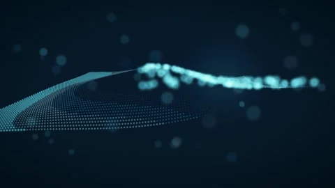 Undulating surface of light blue dots with floating particles creates a wave Stock Footage 340678410