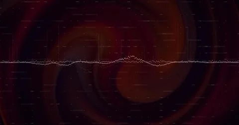 Undulating white dotted horizontal waveform over dark red-black digital Stock Illustration