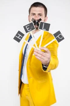 Unemployed businessman calling for help Stock Photos