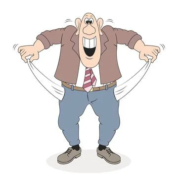 Unemployed but cheerful man shows empty pockets Stock Illustration