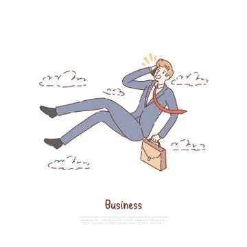 Unemployed office worker in free fall, businessman with suitcase talking on p Stock Illustration