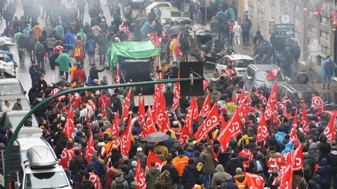 Unemployed workers marching-"COBAS union march",24 February 2018,Rome, Italy Stock Footage 86289745