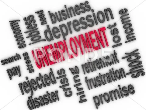 Unemployment concept. jobless word cloud. 3d Stock Illustration