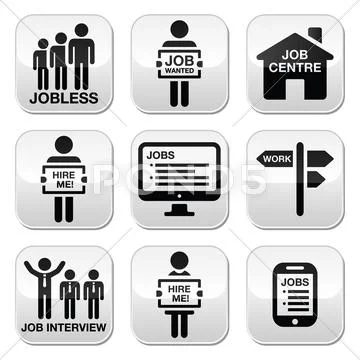 Unemployment, job searches vector buttons set Stock Illustration