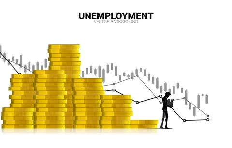 Unemployment man walking on stack of down coin graph. Concept for end of care Stock Illustration