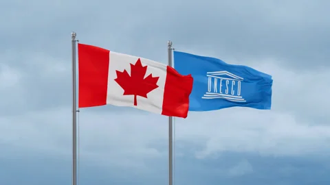 UNESCO and Canada flag Stock Footage 252034771