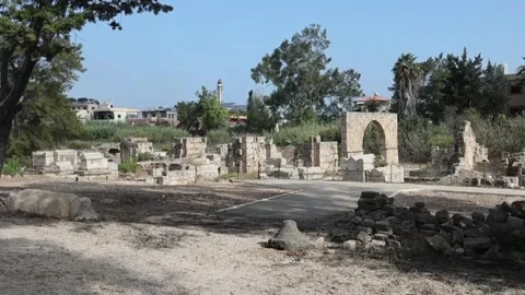 UNESCO Director-General Khaled El-Enany visits al-Bass ruins in southern Lebanon Stock Footage 342825611