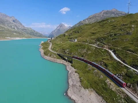Unesco - Red train, Bernina Express Stock Footage 78342696