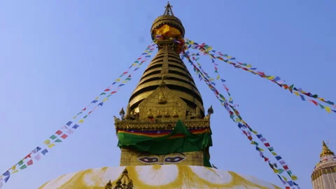 UNESCO world heritage site called Swayambhunath Stupa a buddhist temple Stock Footage 285820692