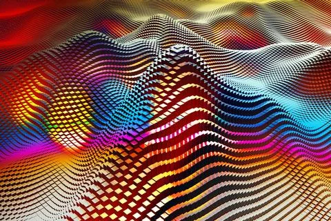 Uneven hilly surface made of multi-colored blocks. Abstract digital wave. Illustrazione stock