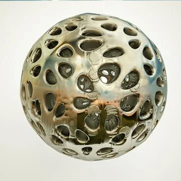 Uneven metal openwork sphere with texture on a white background. 3d render il Stock Illustration