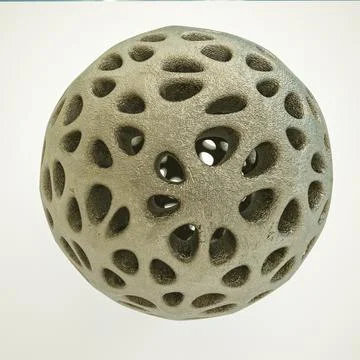 Uneven metal openwork sphere with texture on a white background. 3d render il Illustrazione stock