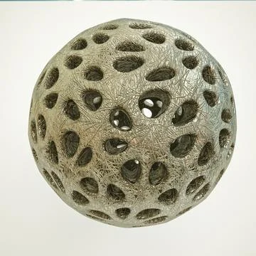 Uneven metal openwork sphere with texture on a white background. 3d render il Stock Illustration