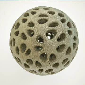 Uneven metal openwork sphere with texture on a white background. 3d render il Illustrazione stock
