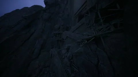 Uneven paths uncover mysterious old structures and threatening shadows Stock Footage 340665575