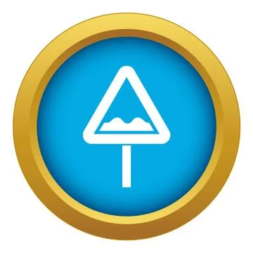 Uneven triangular road sign icon blue isolated Stock Illustration