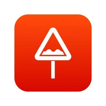 Uneven triangular road sign icon digital red Stock Illustration