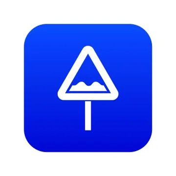 Uneven triangular road sign icon digital blue Illustrazione stock