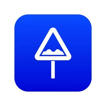 Uneven triangular road sign icon digital blue Illustrazione stock