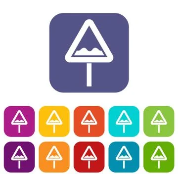 Uneven triangular road sign icons set 스톡 일러스트