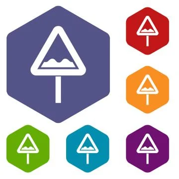 Uneven triangular road sign icons set Stock Illustration