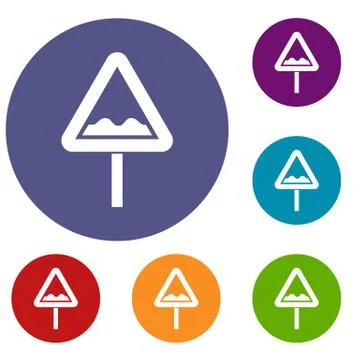 Uneven triangular road sign icons set Illustrazione stock