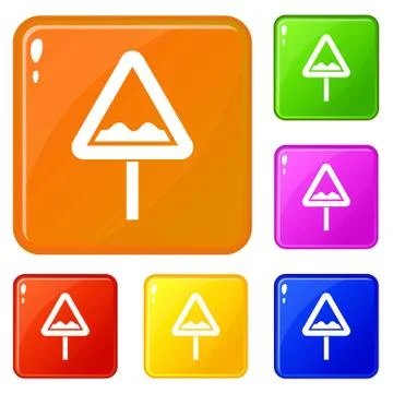 Uneven triangular road sign icons set vector color Stock Illustration