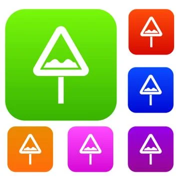 Uneven triangular road sign set collection Illustrazione stock