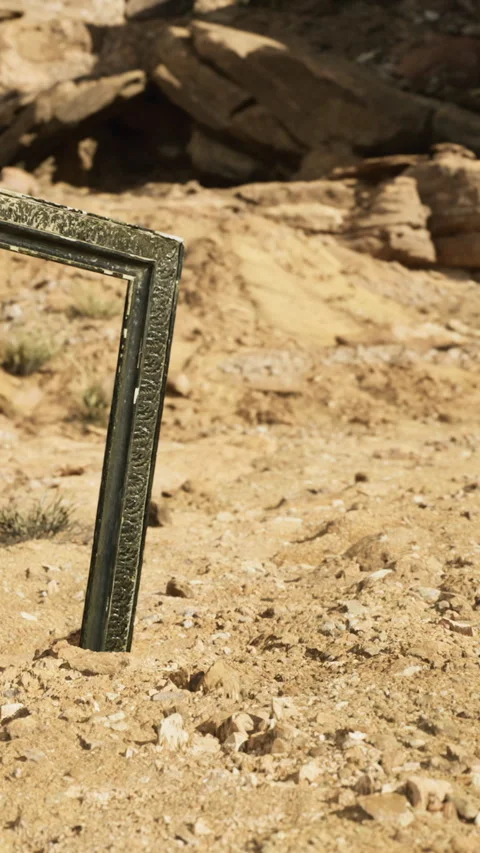 Unexpected frame in a desert landscape evokes mystery and curiosity Stock Footage 335234716