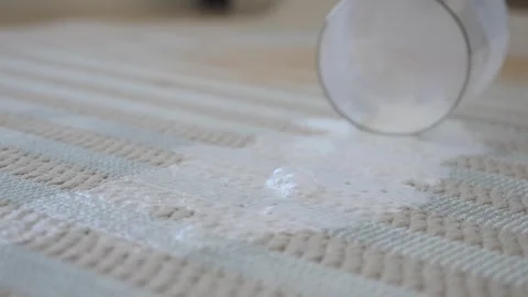 Unexpected spill on a cozy carpet during a sunny afternoon Stock Footage 338320061