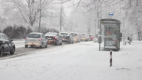 Unexpected winter traffic in Krakow Stock Footage 232811255