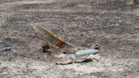 Unexploded artillery shell on the ground Video stock 196127303