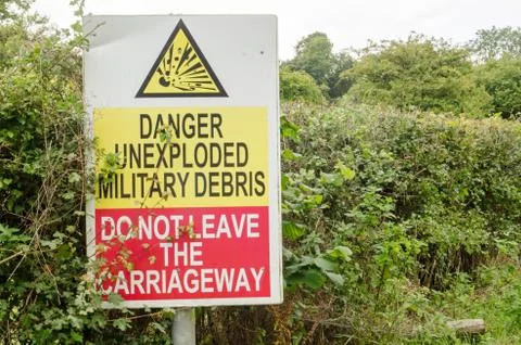 Unexploded Ordnance warning sign Stock Photos