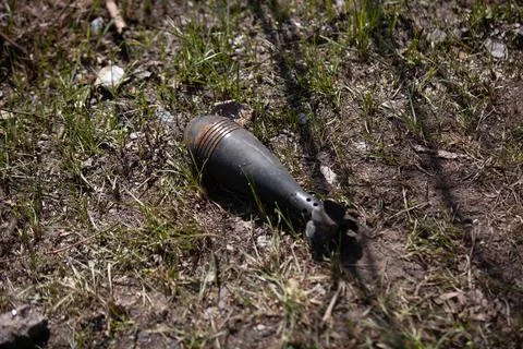 Unexploded Russian mines on the ground Stock Photos
