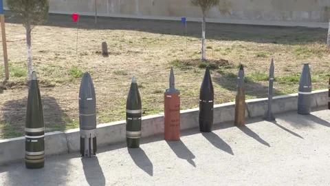 Unexploded shells found during mine searches in Karabakh Azerbaijan Stock Footage 235421130