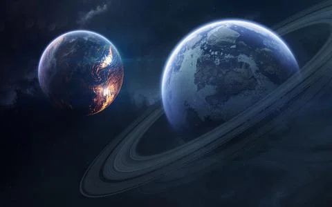 Unexplored planets of faraway space. Deep space image, science fiction fantasy Stock Illustration