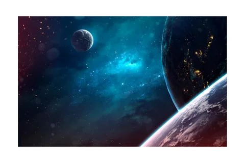 Unexplored planets of faraway space. Deep space image, science fiction fantas Stock Illustration