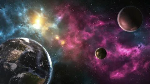 Unexplored planets of faraway space. Deep space image, science fiction fantas Stock Photos