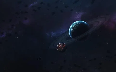Unexplored planets of faraway space. Deep space image, science fiction fantasy Foto stock