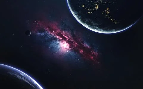 Unexplored planets of faraway space. Deep space image, science fiction fantasy Stock Photos