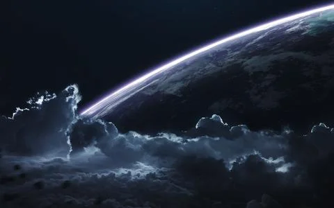 Unexplored planets of faraway space. Deep space image, science fiction fantasy Stock Photos