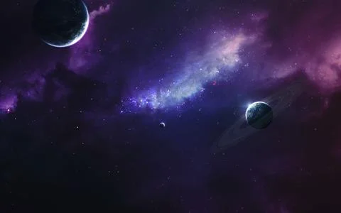 Unexplored planets of faraway space. Deep space image, science fiction fantasy Stock Photos