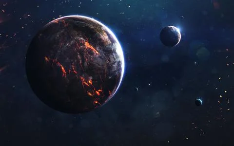 Unexplored planets of faraway space. Deep space image, science fiction fantasy Stock Photos