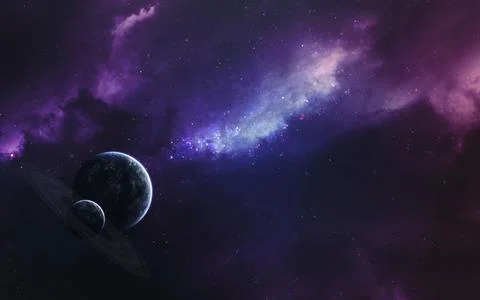 Unexplored planets of faraway space. Deep space image, science fiction fantasy Stock Photos