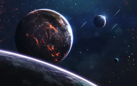 Unexplored planets of faraway space. Deep space image, science fiction fantasy Stock Photos