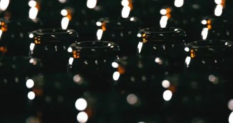 Unfilled Beer Bottles in Brewery, Camera Circling Around Stock Footage 335143153